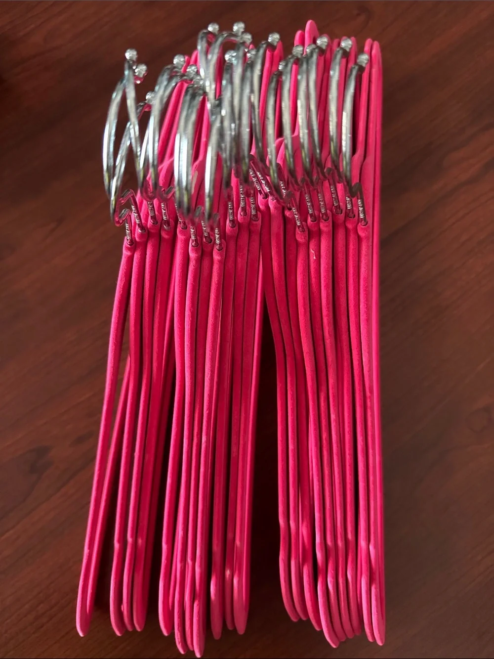 Set of 20 Vibrant Pink Velvet Non-Slip Slim Women's Hangers with Silver Hooks